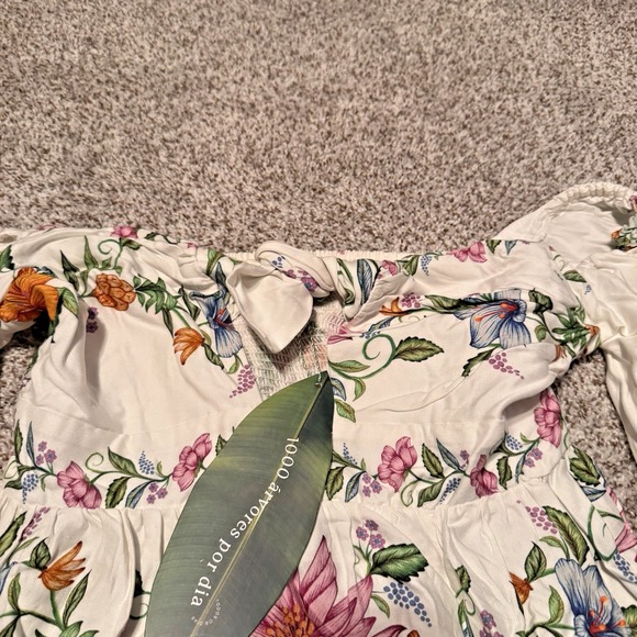 Farm Rio Large Floral Off-The-Shoulder Balloon Sleeve Keyhole Mini Dress New - Picture 3 of 9